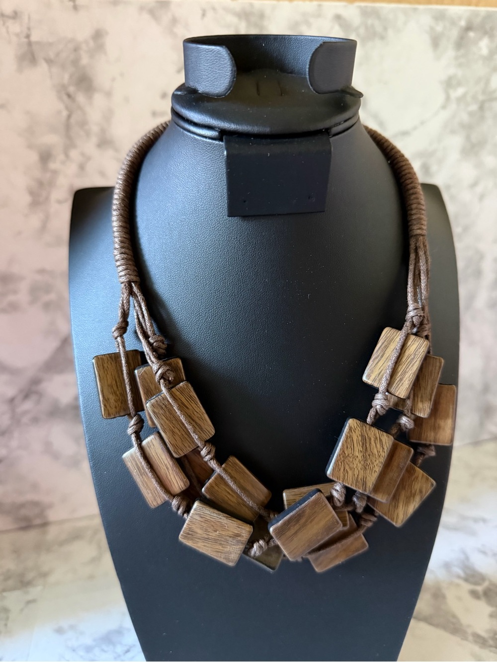 Multiple strand Brown Wood Block Necklace - Women Jewelry